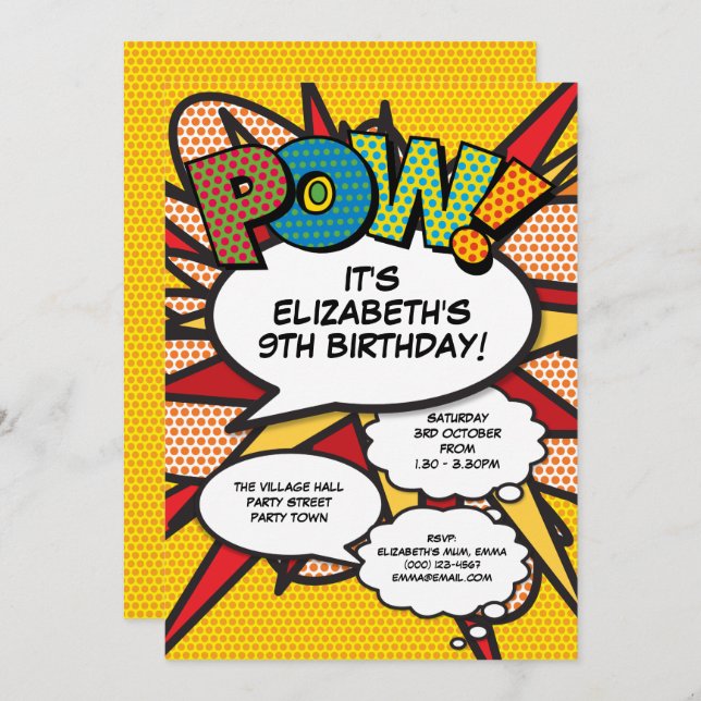 Modern Fun Birthday Party Comic Book Any Age Invitation (Front/Back)