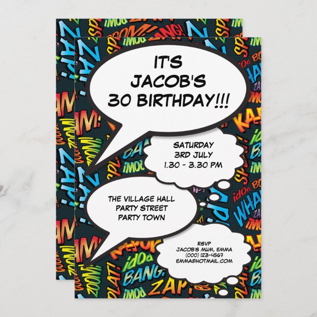 Modern Fun Birthday Party Comic Book Any Age Invitation (Front/Back)