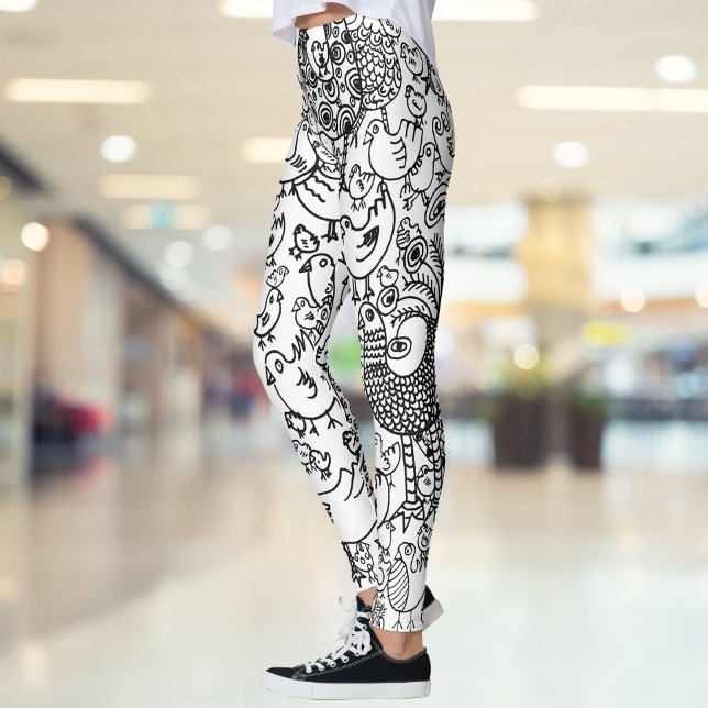 Modern Fun Black and White Birds Pattern Leggings (Fun Black and White Birds Illustration Art Leggings)