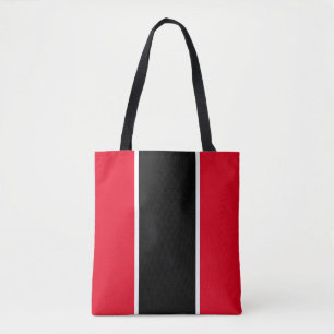 Modern Fun Black Bright Red White Vertical Stripes Tote Bag