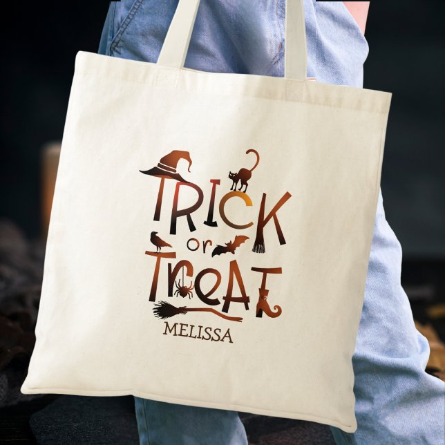 Modern Fun  Black Brown Trick or Treat Tote Bag (Creator Uploaded)