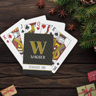Modern Fun Black Monogram Year Customised Name Playing Cards