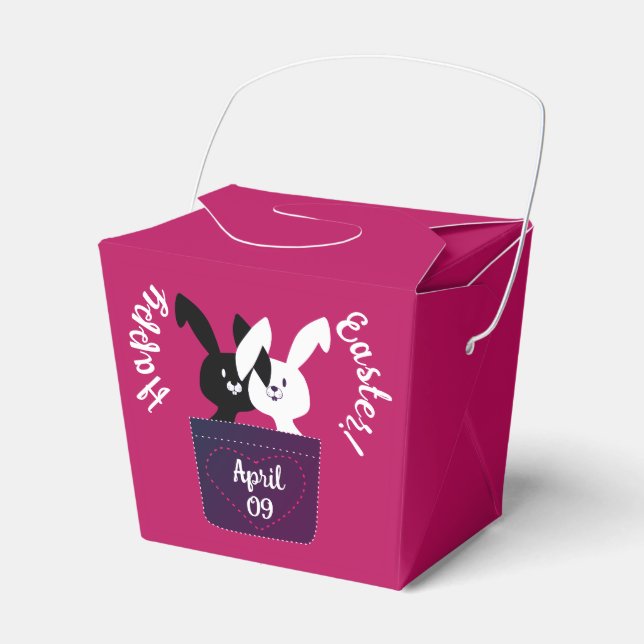 Modern Fun Black White Bunnies On Magenta Easter  Favour Box (Front Side)