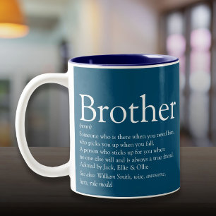 Modern Fun Blue Cool Best Brother Definition Two-Tone Coffee Mug
