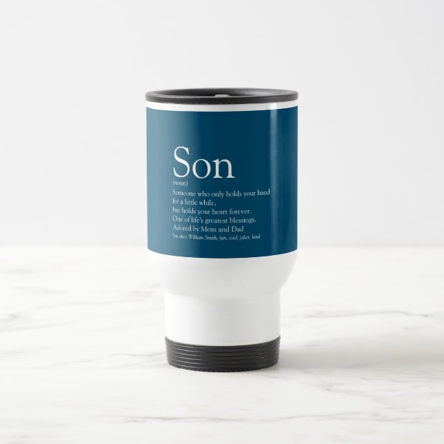 Modern Fun Blue Cool Best Ever Son Quote Travel Mug (Center)