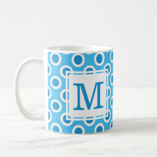 Modern Fun Blue & White Big Dots Monogram Coffee Mug