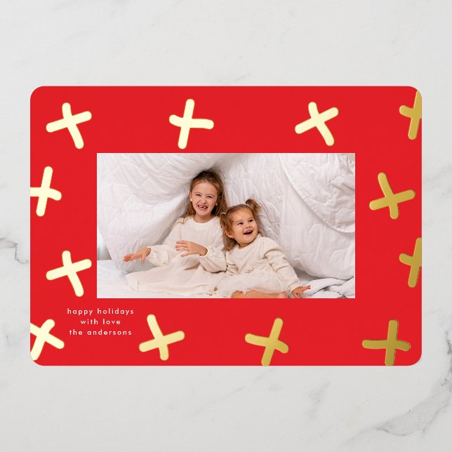 Modern Fun Border Gold & Red Christmas Crosses (Front)