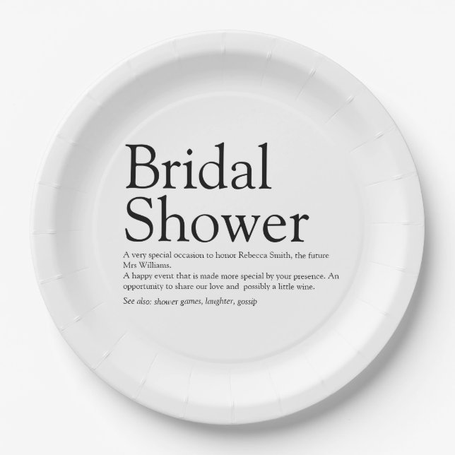Modern Fun Bridal Shower Definition Paper Plate (Front)