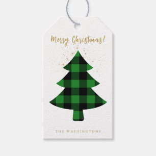 Modern Fun Buffalo Plaid Christmas Tree Gift Tags
