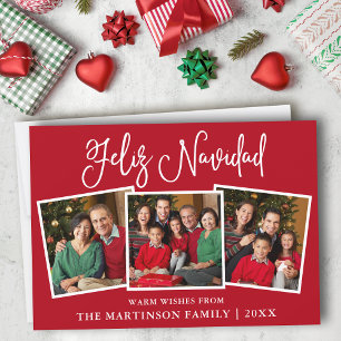 Modern Fun Calligraphy 3 Photo Feliz Navidad Red Holiday Card
