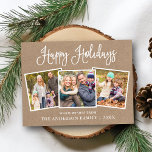 Modern Fun Calligraphy 3 Photo Kraft Holiday Postcard<br><div class="desc">Modern Fun Calligraphy Script Happy Holidays Family 3 Photo Postcard</div>