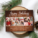 Modern Fun Calligraphy 3 Photos Wood Holiday Postcard<br><div class="desc">Modern Fun Calligraphy Script Happy Holidays 3 Photo Holiday Postcard - Rustic Country Wood</div>