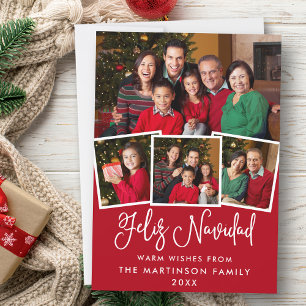 Modern Fun Calligraphy 4 Photo Feliz Navidad Red Holiday Card