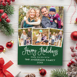 Modern Fun Calligraphy 4 Photo Green Holiday Postcard<br><div class="desc">Modern Fun Calligraphy Script Happy Holidays 4 Photo Holiday Postcard</div>