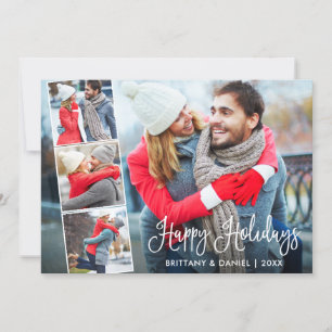Modern Fun Calligraphy 4 Photos Couple Collage Holiday Card