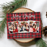 Modern Fun Calligraphy Christmas 3 Photos Plaid Postcard<br><div class="desc">Modern Fun Calligraphy Script Merry Christmas 3 Photo Holiday Postcard - Red Plaid</div>