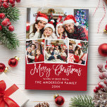 Modern Fun Calligraphy Christmas 4 Photo Red Postcard<br><div class="desc">Modern Fun Calligraphy Script Merry Christmas 4 Photo Red Holiday Postcard</div>