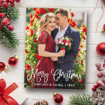 Modern Fun Calligraphy Christmas Couple Photo Postcard<br><div class="desc">Modern Fun Calligraphy Script Merry Christmas Couple Photo Postcard</div>