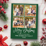 Modern Fun Calligraphy Christmas Green 4 Photo Postcard<br><div class="desc">Modern Fun Calligraphy Script Merry Christmas 4 Photo Holiday Postcard - Forest Green Background</div>