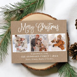 Modern Fun Calligraphy Christmas Kraft 3 Photo Postcard<br><div class="desc">Modern Fun Calligraphy Script Merry Christmas 3 Photo Kraft Holiday Postcard</div>