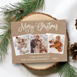 Modern Fun Calligraphy Christmas Kraft 3 Photos Postcard<br><div class="desc">Modern Fun Calligraphy Script Merry Christmas 3 Photo Kraft Holiday Postcard</div>