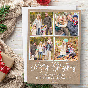 Modern Fun Calligraphy Christmas Kraft 4 Photos Holiday Card