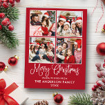 Modern Fun Calligraphy Christmas Red 4 Photo Postcard<br><div class="desc">Modern Fun Calligraphy Script Merry Christmas 4 Photo Holiday Postcard - Red</div>