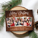 Modern Fun Calligraphy Christmas Wood 3 Photos  Postcard<br><div class="desc">Modern Fun Calligraphy Script Merry Christmas 3 Photo Holiday Postcard - Rustic Country Wood</div>