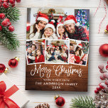 Modern Fun Calligraphy Christmas Wood 4 Photo Postcard<br><div class="desc">Modern Fun Calligraphy Script Merry Christmas 4 Photo Holiday Postcard - Rustic Country Wood</div>