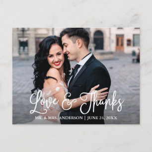 Modern Fun Calligraphy Love and Thanks Wedding Postcard