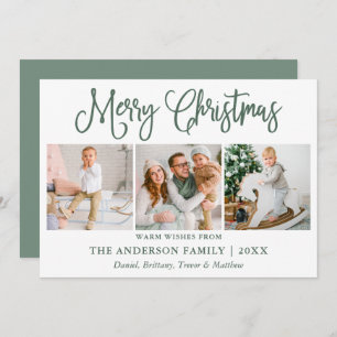 Modern Fun Calligraphy Photo Sage Green Christmas Holiday Card