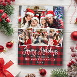 Modern Fun Calligraphy Plaid 4 Photo Holiday Postcard<br><div class="desc">Modern Fun Calligraphy Script Happy Holidays 4 Photo Holiday Postcard - Red Plaid</div>