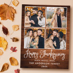 Modern Fun Calligraphy Wood 4 Photo Thanksgiving Holiday Postcard<br><div class="desc">Modern Fun Calligraphy Script 4 Photo Happy Thanksgiving Family Postcard - Rustic Country Wood</div>