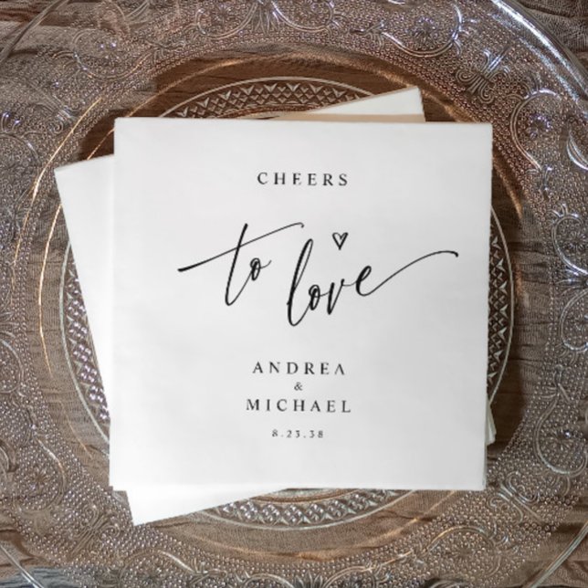 Modern Fun Casual Cheers to Love Wedding Cocktail Napkin (Minimalist “cheers to love” wedding napkin with names and date—perfect for modern receptions.)
