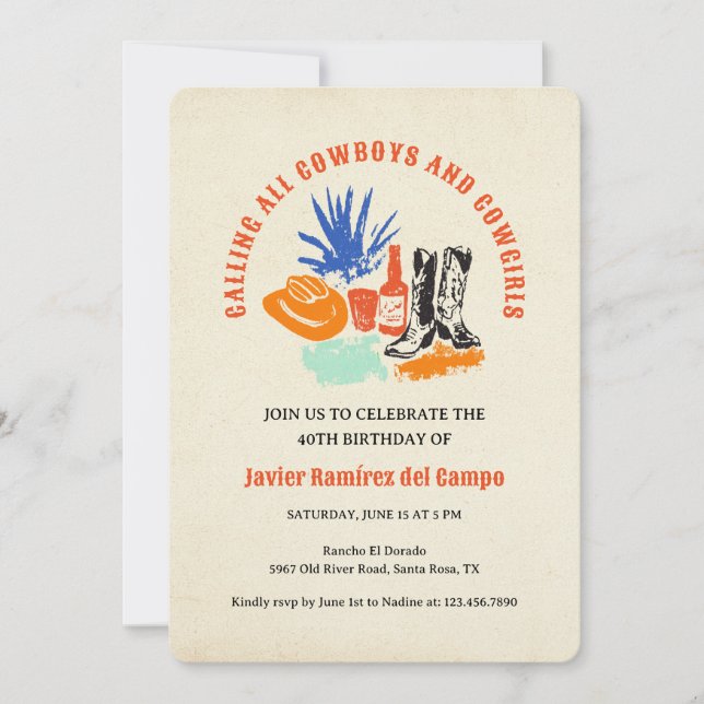 Modern Fun Casual Wild West Cowboy Desert Birthday Invitation (Front)