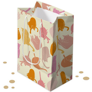 Modern Fun Cat Pattern Pink Orange Peach Medium Gift Bag