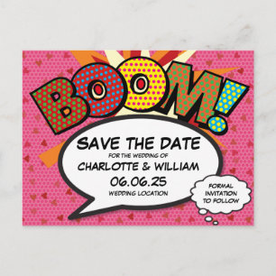 Modern Fun Colourful BOOM Save the Date Announcement Postcard