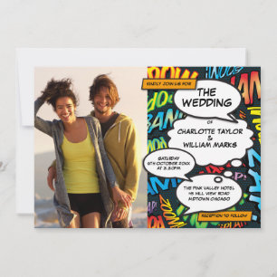Modern Fun Colourful Comic Book Photo Wedding Invitation