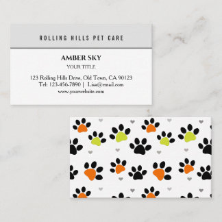 Modern Fun Colourful Paw Pet Care  Business Card