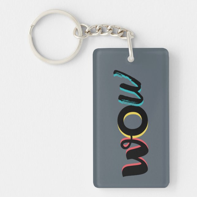 Modern, fun, colourful typography design of Wow Key Ring (Front)
