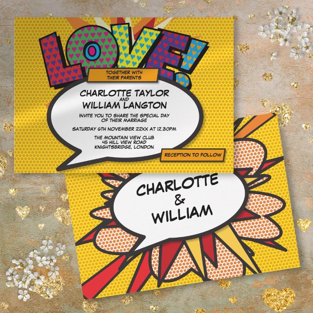 Modern Fun Comic Book Love Wedding Invitation (Modern Fun Comic Book Love Wedding)