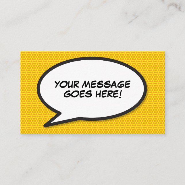 Modern Fun Comic Book Speech Bubble Message Business Card (Front)