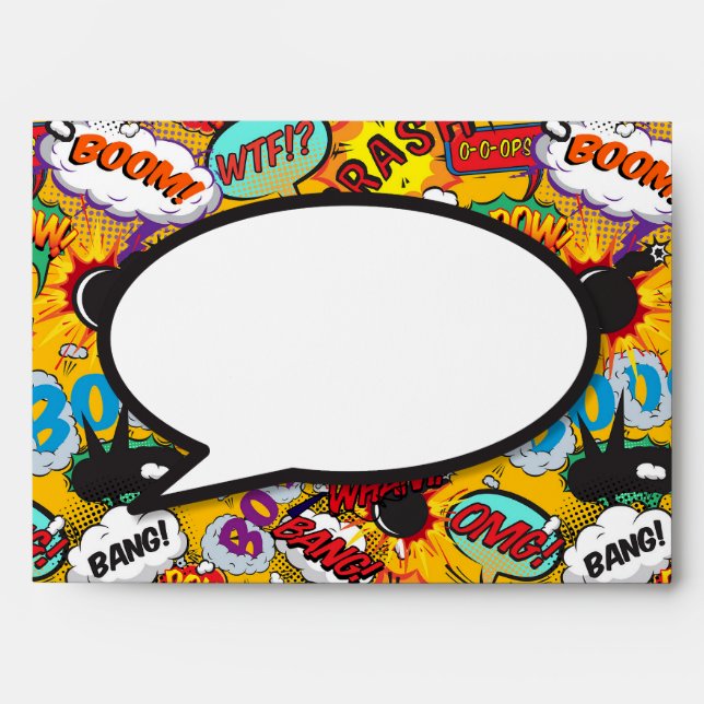Modern Fun Comic Book Typographic Shout Outs Envelope (Front)