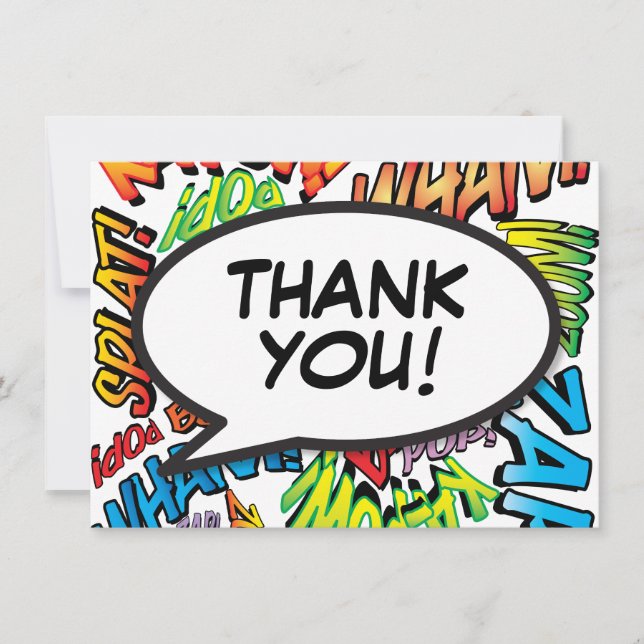 Modern Fun Comic Book Typographic Thank You Card (Front)