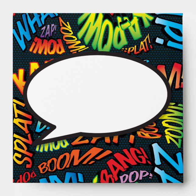Modern Fun Comic Book Wedding Return Address Envelope (Front)