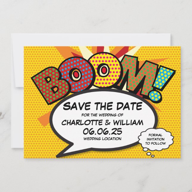 Modern Fun Comic Book Wedding Save The Date (Front)