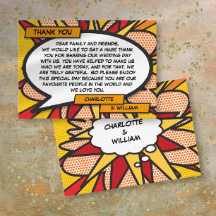 Modern Fun Comic Book Wedding Thank You Place Card