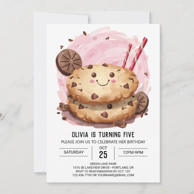 Modern Fun Custom Cookies Birthday Invitation (Front)
