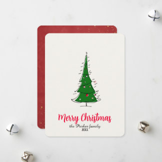 Modern Fun Doodle Christmas Tree Merry Christmas Holiday Card