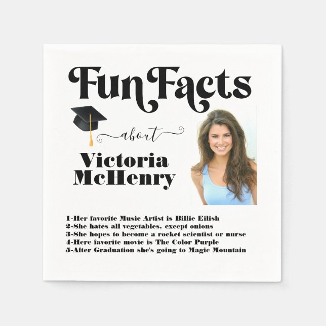 Modern Fun Facts Graduation Photo Napkin (Front)